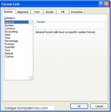 cara membuka menu format cell pada ms excel 2007