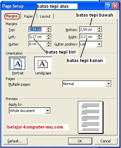 Cara mengatur tepi kertas margin setup Microsoft Word xp 2003